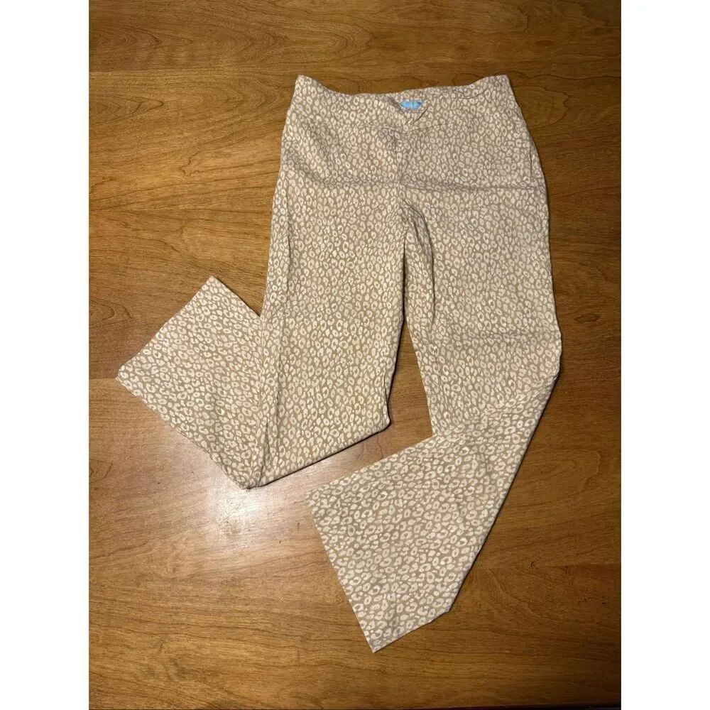 J. McLaughlin Women's Animal Print Elastic Waist Pull On Pants Tan White Size 4